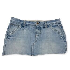 Express X2 Denim Laboratory Light Denim Blue Jean Mini Skirt Cut-off Sz 31 Waist
